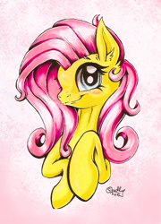 Size: 1364x1894 | Tagged: safe, artist:studlyhorn, fluttershy, pegasus, pony, female, mare, pink mane, solo, yellow coat