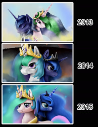 Size: 1440x1856 | Tagged: safe, artist:reillyington86, princess celestia, princess luna, alicorn, pony, redraw, remake