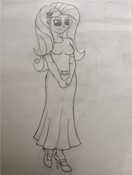 Size: 2448x3264 | Tagged: safe, artist:werdnasremos, fluttershy, human, flower in hair, humanized, sketch, solo, traditional art