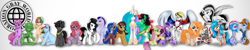 Size: 2444x488 | Tagged: safe, artist:grayworldcorporation, derpy hooves, fluttershy, pear butter, princess celestia, oc, alicorn, earth pony, pegasus, pony, unicorn, female, night guard, simple background