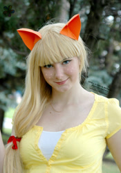 Size: 561x800 | Tagged: safe, artist:whimsical-angel, applejack, human, cosplay, freckles, irl, irl human, photo, solo