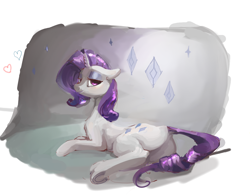 Size: 1302x1020 | Tagged: safe, artist:alumx, rarity, pony, unicorn, dock, looking at you, plot, prone, solo, underhoof