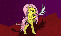 Size: 1024x614 | Tagged: safe, artist:sunamena, fluttershy, pegasus, pony, bipedal, bleach (manga), crossover, solo, sword