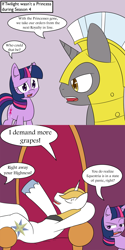 Size: 800x1600 | Tagged: safe, artist:jake heritagu, derpibooru import, prince blueblood, twilight sparkle, pony, princess twilight sparkle (episode), alternate scenario, comic, royal guard, throne