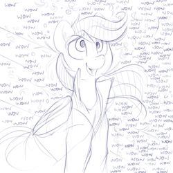 Size: 871x871 | Tagged: safe, artist:dimfann, derpy hooves, pegasus, pony, excited, female, mare, monochrome, sketch, smiling, solo, wow