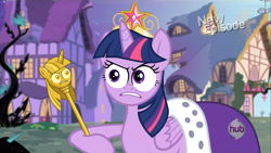 Size: 1280x720 | Tagged: safe, derpibooru import, edit, edited screencap, screencap, twilight sparkle, twilight sparkle (alicorn), alicorn, pony, princess twilight sparkle (episode), female, hub logo, mare, meme, solo, special eyes, twilight scepter