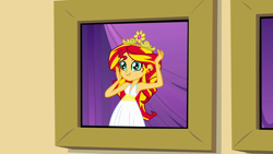 Size: 1920x1080 | Tagged: safe, screencap, sunset shimmer, equestria girls, equestria girls (movie), crown, jewelry, picture frame, princess, regalia, solo