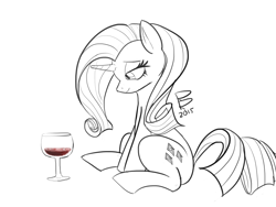 Size: 1600x1200 | Tagged: safe, artist:riggyrag, rarity, pony, unicorn, alcohol, female, food, glass, mare, monochrome, simple background, solo, white background, wine, wine glass