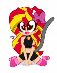 Size: 1609x2048 | Tagged: safe, artist:kittyrosie, sunset shimmer, cat, equestria girls, belly button, catgirl, clothes, collar, cute, female, heart eyes, midriff, shimmerbetes, simple background, socks, striped socks, white background, wingding eyes