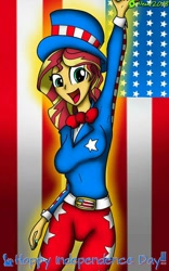 Size: 600x960 | Tagged: safe, artist:9987neondraws, sunset shimmer, equestria girls, 4th of july, clothes, flag, hat, holiday, solo, top hat, united states