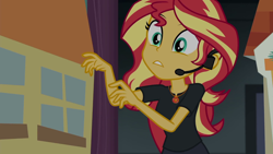Size: 1280x720 | Tagged: safe, screencap, sunset shimmer, better together, equestria girls, opening night, opening night: twilight sparkle, geode of empathy, pantomime, solo