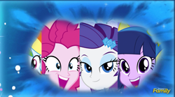 Size: 785x435 | Tagged: safe, derpibooru import, pinkie pie, rainbow dash, rarity, twilight sparkle, equestria girls, make new friends but keep discord, discord's portal, exploitable meme, meme