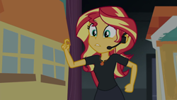 Size: 1280x720 | Tagged: safe, screencap, sunset shimmer, better together, equestria girls, opening night, opening night: twilight sparkle, geode of empathy, solo