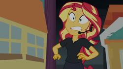 Size: 1280x720 | Tagged: safe, screencap, sunset shimmer, better together, equestria girls, opening night, opening night: sunset shimmer, freaked out, solo