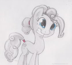 Size: 900x818 | Tagged: safe, artist:applebeard, pinkie pie, earth pony, pony, alternate hairstyle, grayscale, grin, monochrome, neo noir, partial color, solo, traditional art