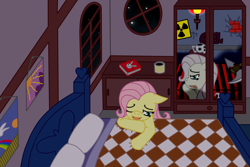 Size: 1500x1000 | Tagged: safe, artist:kyonsylar, fluttershy, pegasus, pony, alex warlorn, bed, discorded, fanfic, fanfic art, fluttercruel, mirror, pony pov series