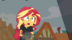 Size: 1280x720 | Tagged: safe, screencap, sunset shimmer, better together, equestria girls, opening night, opening night: sunset shimmer, coal, crushing, solo