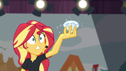 Size: 1280x720 | Tagged: safe, screencap, sunset shimmer, better together, equestria girls, opening night, opening night: sunset shimmer, diamond, director shimmer, female, soliloquy, solo