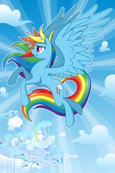 Size: 1008x1512 | Tagged: safe, artist:beholdtheasshole, derpibooru import, rainbow dash, pegasus, pony, flying, solo