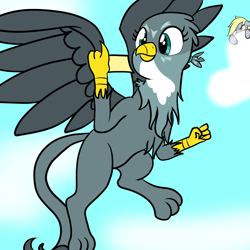 Size: 2000x2000 | Tagged: safe, artist:bennimarru, derpy hooves, gabby, griffon, angry, flat colors, hiding, mail, paper, simple background