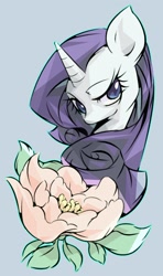 Size: 800x1352 | Tagged: safe, artist:tyuubatu, rarity, pony, unicorn, female, flower, horn, mare, purple mane, solo, white coat