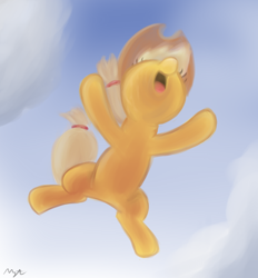 Size: 862x927 | Tagged: safe, artist:mysticolt, applejack, earth pony, pony, applebuck season, belly flop, solo