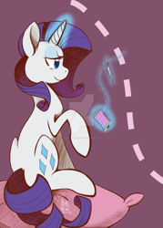 Size: 1024x1427 | Tagged: safe, artist:leafbunny, rarity, pony, unicorn, colored pupils, magic, needle, sewing, solo, spool, thread