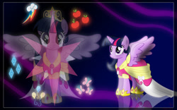 Size: 1280x800 | Tagged: safe, artist:fearyzy, derpibooru import, applejack, fluttershy, pinkie pie, rainbow dash, rarity, twilight sparkle, twilight sparkle (alicorn), alicorn, pegasus, pony, clothes, coronation dress, cutie mark, dress, female, mane six, mare, wallpaper