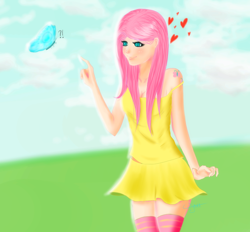 Size: 900x835 | Tagged: safe, artist:yasha-drawing, fluttershy, human, humanized, solo