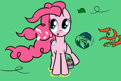 Size: 750x500 | Tagged: safe, artist:smockhobbes, pinkie pie, oc, earth pony, pony, glue, leaf, music notes, whistling, wind