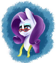 Size: 843x948 | Tagged: safe, artist:allyclaw, rarity, pony, unicorn, bust, glasses, portrait, solo