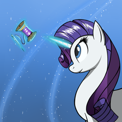 Size: 1200x1200 | Tagged: safe, artist:vistamage, rarity, pony, unicorn, glowing horn, looking at something, magic, needle, profile, solo, spool, thread