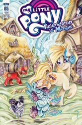 Size: 1054x1600 | Tagged: safe, artist:sararichard, idw, big macintosh, derpy hooves, fluttershy, golden feather, princess celestia, alicorn, cat, dog, earth pony, pegasus, pony, spoiler:comic, spoiler:comic65, cover, disguise, female, filly, male, mare, plushie, stallion