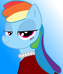 Size: 749x882 | Tagged: safe, artist:flareblitzfury, derpibooru import, rainbow dash, pegasus, pony, bedroom eyes, bust, clothes, dress, portrait, rainbow dash always dresses in style