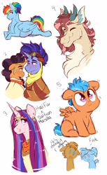 Size: 4100x6700 | Tagged: safe, artist:canisrettmajoris, derpibooru import, hoo'far, quibble pants, rainbow dash, saffron masala, oc, oc:quick-witt, draconequus, pegasus, pony, unicorn, absurd resolution, baby, baby pony, blushing, draconequus oc, female, male, next generation, offspring, parent:hoo'far, parent:quibble pants, parent:rainbow dash, parent:saffron masala, parents:quibbledash, pregnant, quibbledash, saf'far, shipping, straight