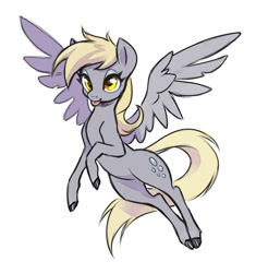 Size: 788x838 | Tagged: safe, artist:sorcerushorserus, derpy hooves, pegasus, pony, female, flying, mare, simple background, solo, spread wings, tongue out, white background, wings