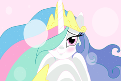 Size: 1800x1200 | Tagged: safe, artist:theroyalprincesses, princess celestia, alicorn, pony, bedroom eyes, blushing, bust, dreamy, lens flare, looking at you, portrait, solo