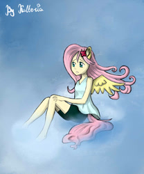 Size: 672x807 | Tagged: safe, artist:kalteria, fluttershy, human, eared humanization, humanized, solo, tailed humanization, winged humanization