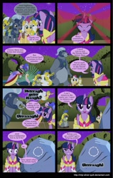 Size: 2000x3147 | Tagged: safe, artist:mlp-silver-quill, derpibooru import, tom, twilight sparkle, twilight sparkle (alicorn), oc, oc:clutterstep, alicorn, bear, duck, flamingo, otter, peacock, pony, comic:a princess' tears, droste maze, female, mare, medic, peach dream, royal guard, top tier