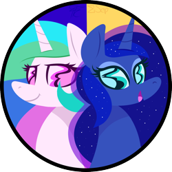 Size: 1152x1152 | Tagged: safe, artist:php92, princess celestia, princess luna, alicorn, pony, bust, looking at you, open mouth, portrait, smiling