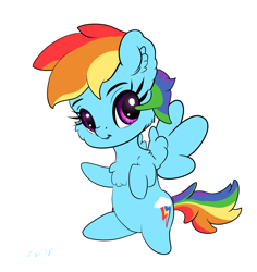 Size: 2000x2116 | Tagged: safe, artist:xbi, derpibooru import, rainbow dash, pegasus, pony, chest fluff, chibi, cute, looking at you, solo