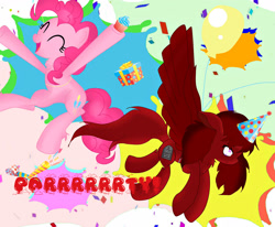 Size: 1700x1400 | Tagged: safe, artist:sakurafly101, pinkie pie, oc, earth pony, pony, cupcake, hat, party, party hat, present