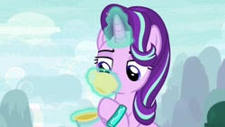 Size: 1920x1080 | Tagged: safe, screencap, starlight glimmer, pony, student counsel, bracelet, cup, jewelry, magic, solo, teacup