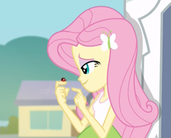 Size: 779x630 | Tagged: safe, screencap, fluttershy, insect, ladybug, equestria girls, rainbow rocks, lidded eyes, solo