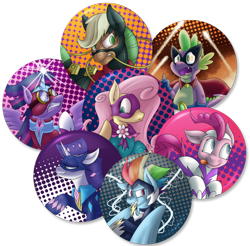 Size: 900x887 | Tagged: safe, artist:jorobro, derpibooru import, applejack, fili-second, fluttershy, humdrum, masked matter-horn, mistress marevelous, pinkie pie, radiance, rainbow dash, rarity, saddle rager, spike, twilight sparkle, twilight sparkle (alicorn), zapp, alicorn, dragon, earth pony, pegasus, pony, unicorn, power ponies (episode), female, mane seven, mane six, mare, power ponies