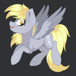 Size: 1000x1000 | Tagged: safe, artist:vale-bandicoot96, derpy hooves, pegasus, pony, cute, derpabetes, female, flying, gray background, mare, simple background, smiling, solo, tongue out, wings