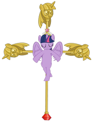 Size: 1230x1600 | Tagged: safe, derpibooru import, twilight sparkle, twilight sparkle (alicorn), alicorn, pony, big crown thingy, christianity, cross, crucifix, crucifixion, female, jesus christ, mare, religion, religious headcanon, simple background, transparent background, twilight scepter, vector