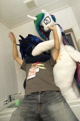 Size: 1024x1541 | Tagged: safe, artist:toki, princess celestia, princess luna, human, bathtub, fursuit, irl, irl human, japan, photo