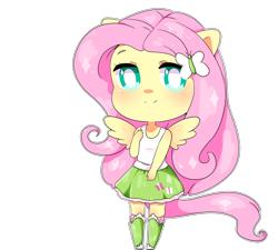 Size: 1000x900 | Tagged: safe, artist:bunniebuns, fluttershy, equestria girls, chibi, eared humanization, humanized, ponied up, solo, winged humanization