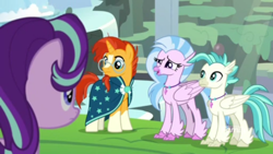 Size: 1366x768 | Tagged: safe, screencap, silverstream, starlight glimmer, sunburst, terramar, pony, unicorn, student counsel, waterfall